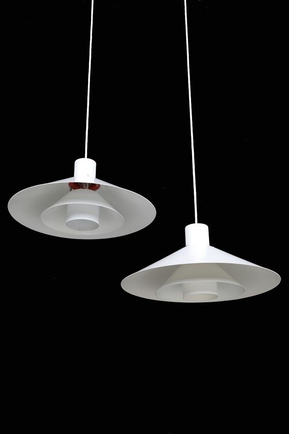 Set of 2 Nordisk Solar Compagni / Christian Hvidt “Trapez” pendant lamps / Danish modern design / 1970s / 1980s