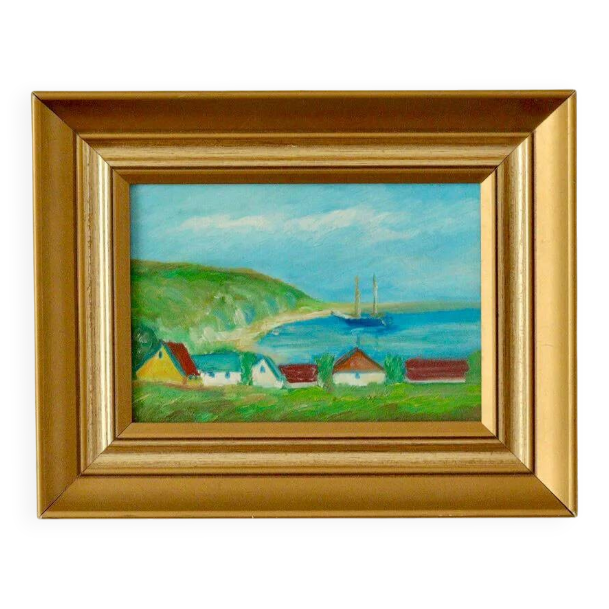 Original vintage landscape painting on panel – Hans Hansen