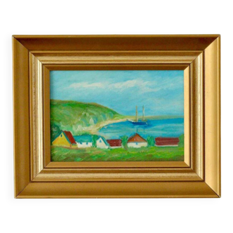 Original vintage landscape painting on panel – Hans Hansen