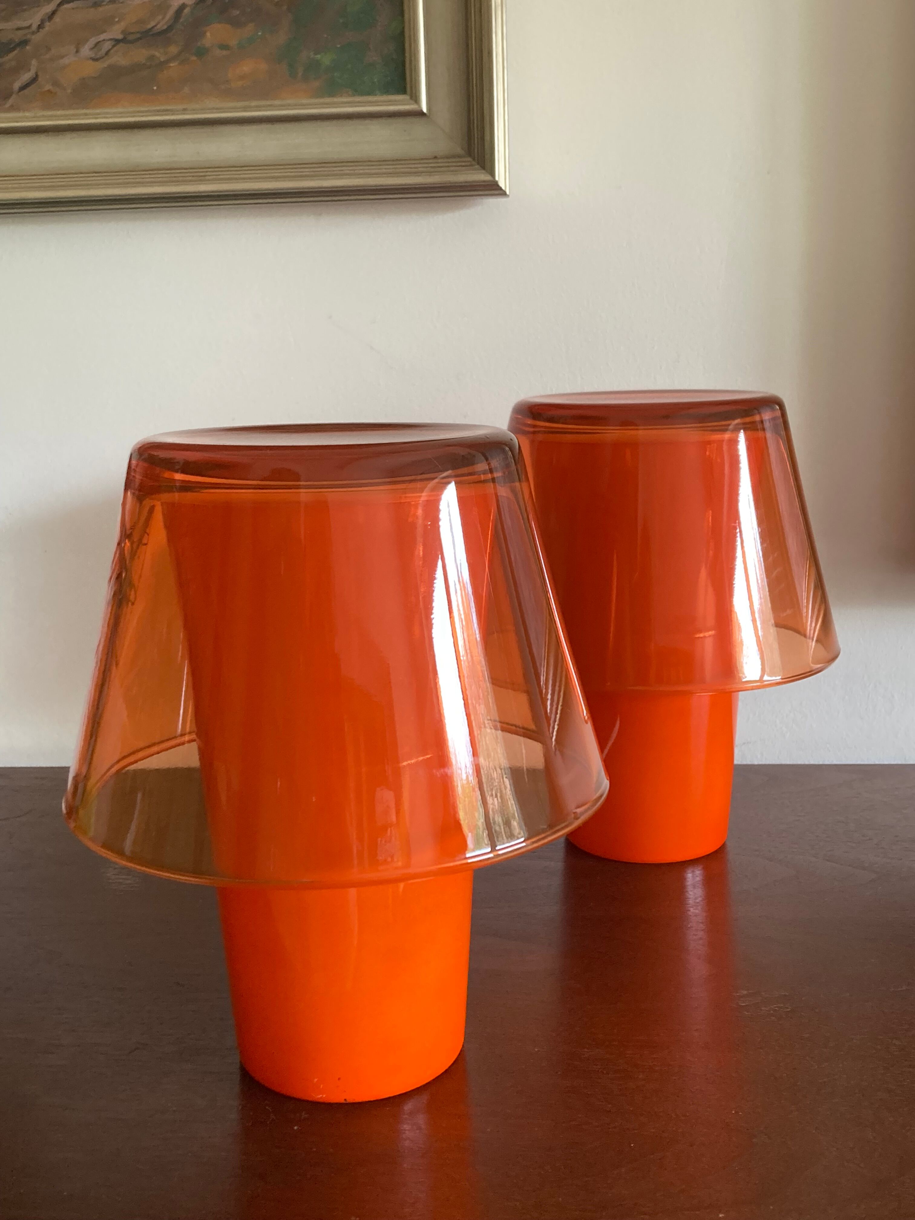 Paire de lampes de table orange Ikea Gavik design 90's