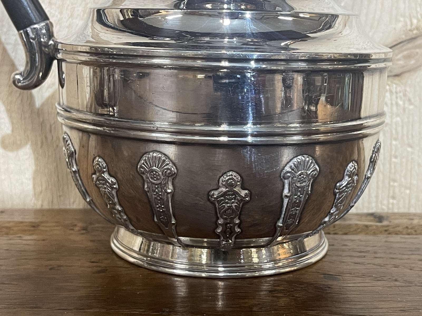 English tea and coffee set in silver metal early twentieth century with sugar bowl and milk pot