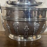 English tea and coffee set in silver metal early twentieth century with sugar bowl and milk pot