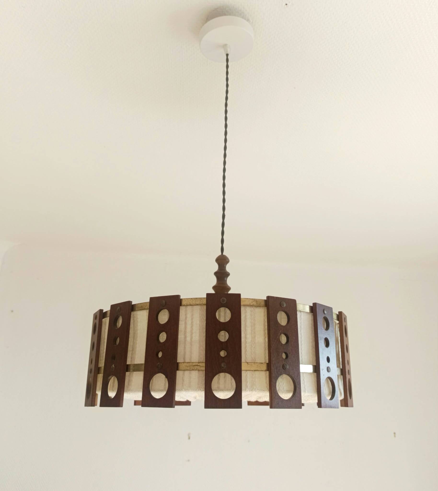 Suspension scandinave teck et tissu vers 1960