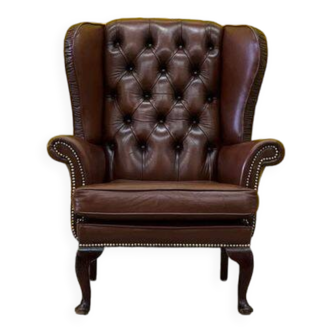 Traditional English Wingback Chesterfield Leather Armchair