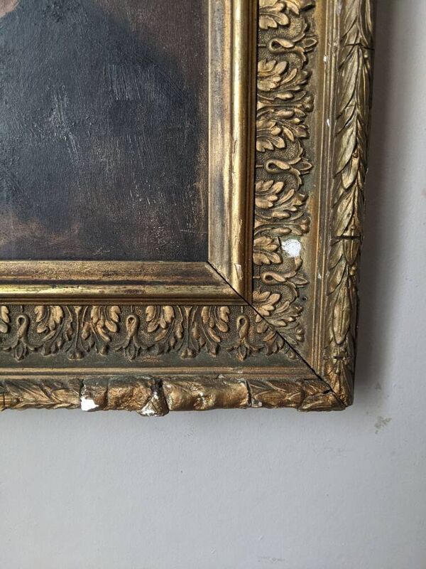 Huile sur bois portrait ancien décoration campagne antique baroque mouluré