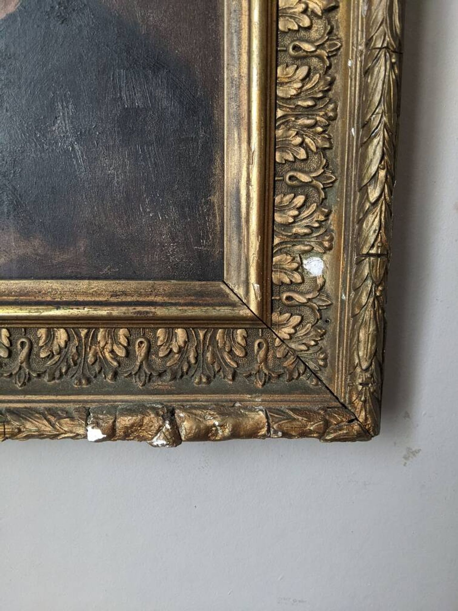 Oil on wood old portrait decoration antique countryside baroque molded