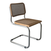 Cesca chair by Marcel Breuer, chrome and honey wood, design 1970.