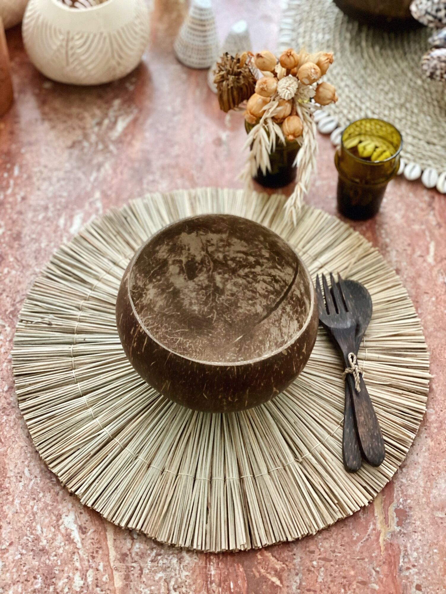 Bowl in natural coconut ecological plate