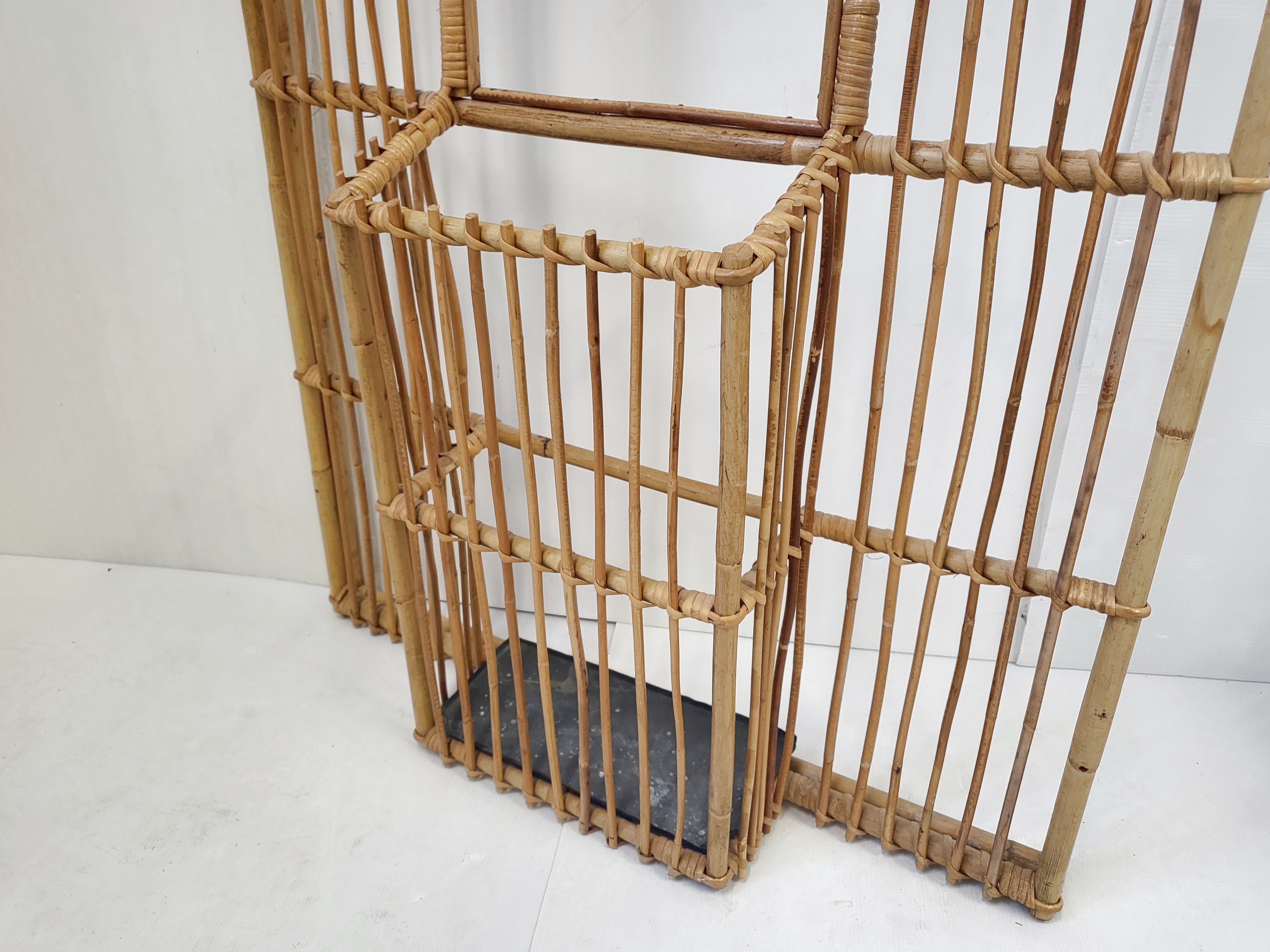 Rattan cloakroom coat rack 1950