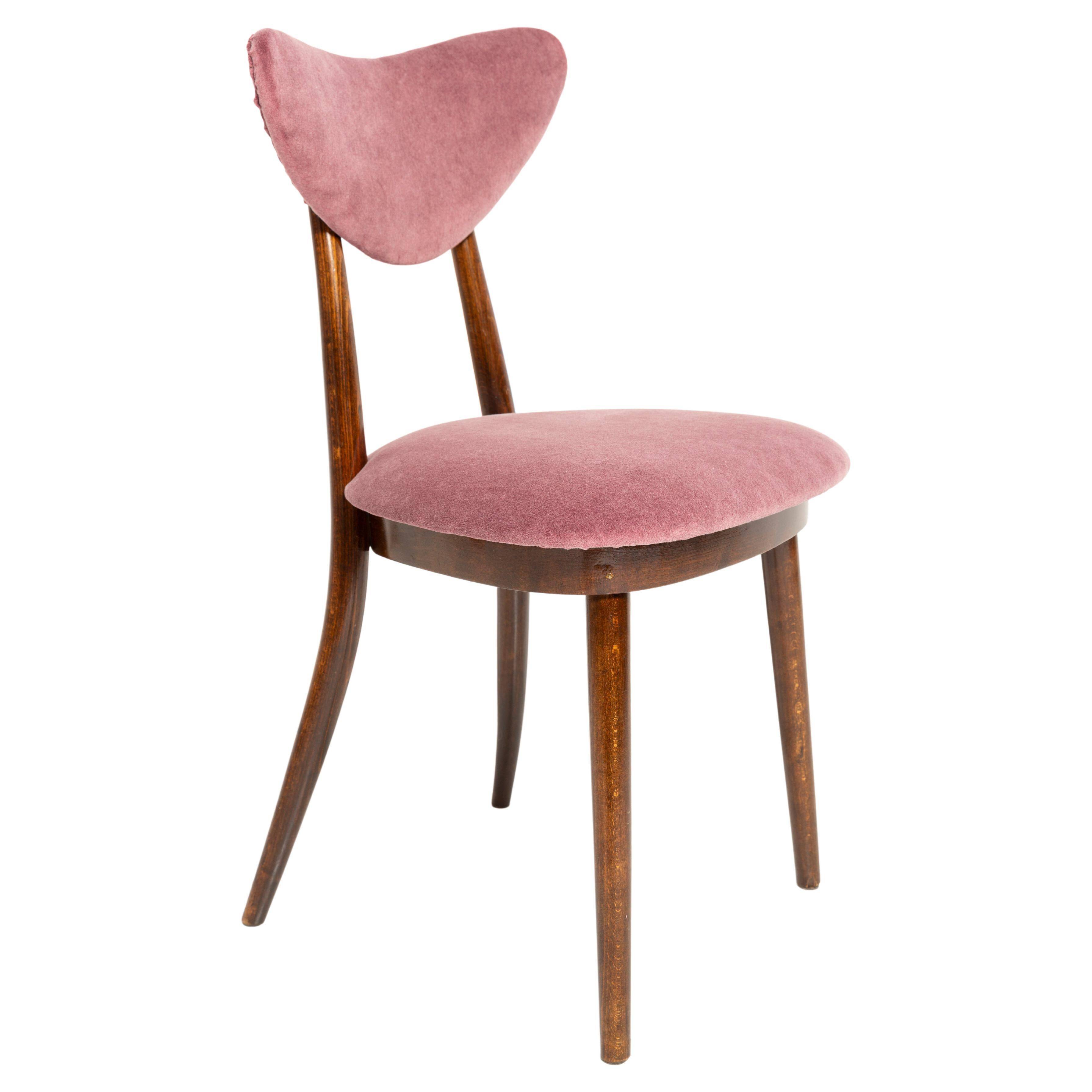 Chaise cœur en velours coton bordeaux violet milieu du siècle