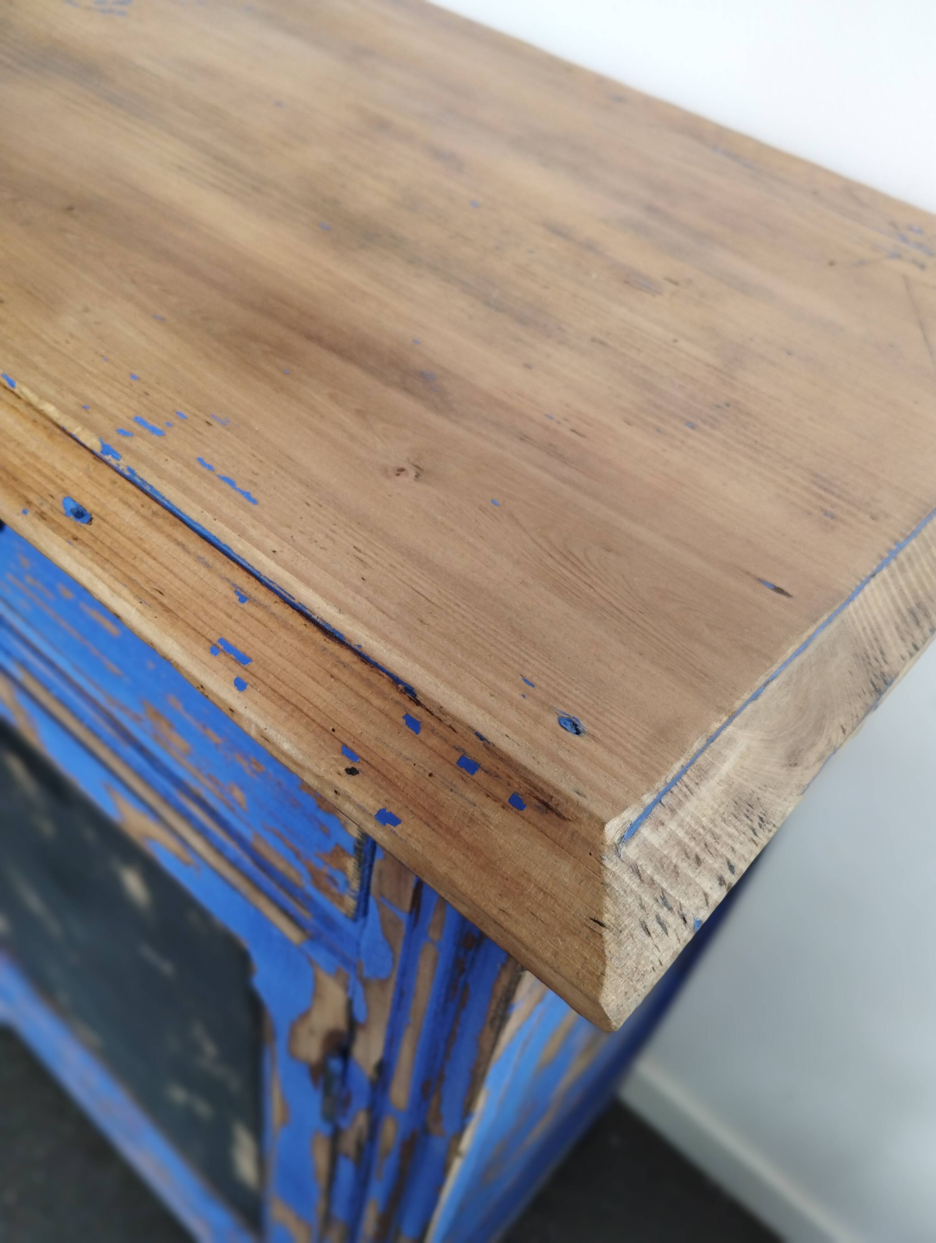 Vintage Jam Cupboard / Small Blue Workshop Cabinet