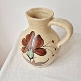 Speckled stoneware carafe with floral decoration signed - Vintage