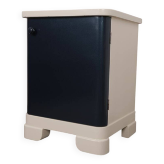 Art Deco bedside table, painted in navy blue and cream, 1930s.