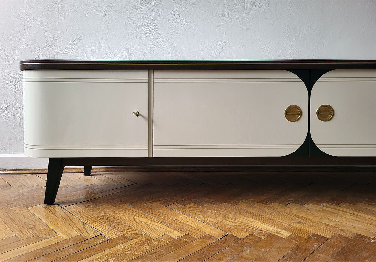 Vintage mid-century modern sideboard with rounded sides, germany 1960s