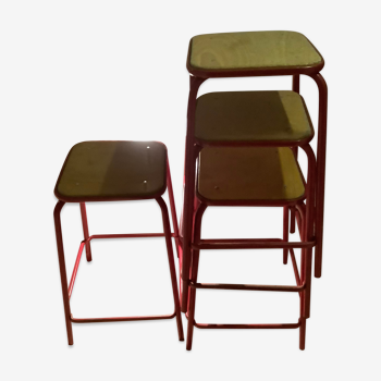 Old metal laboratory stoolS and wooden seat
