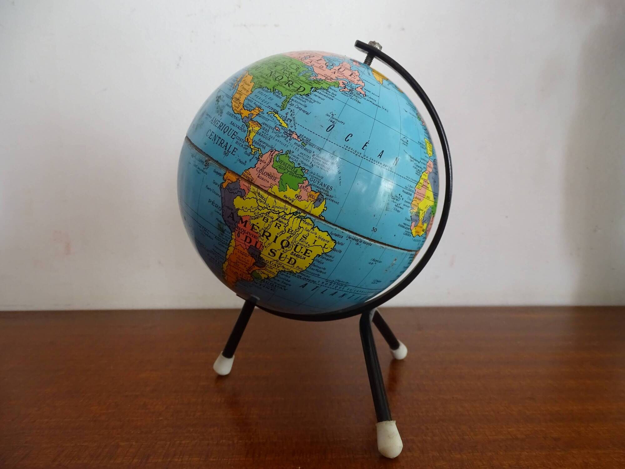 World globe sheet metal map taride cards vintage 50 60 - ø 12.5 cm