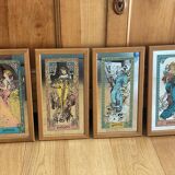 Set of 4 screen-printed Mirrors Mucha, the 4 seasons
