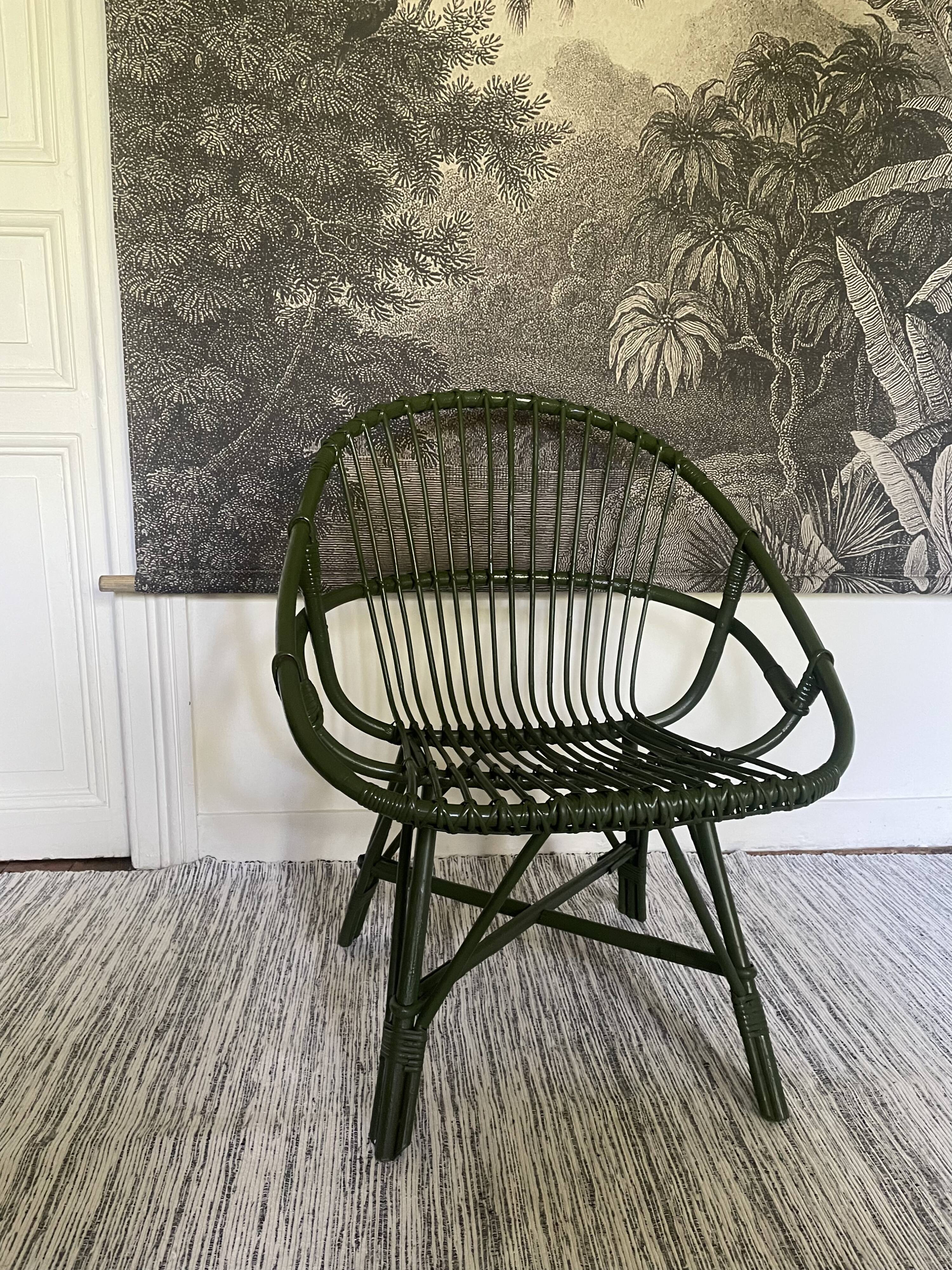 Green rattan armchair