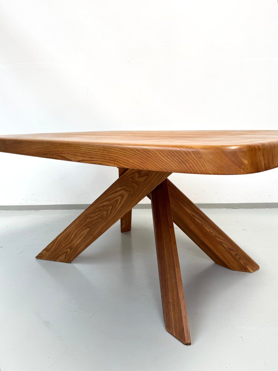 French early edition Aban T35C table in elm attributed to Pierre Chapo, 1970s
