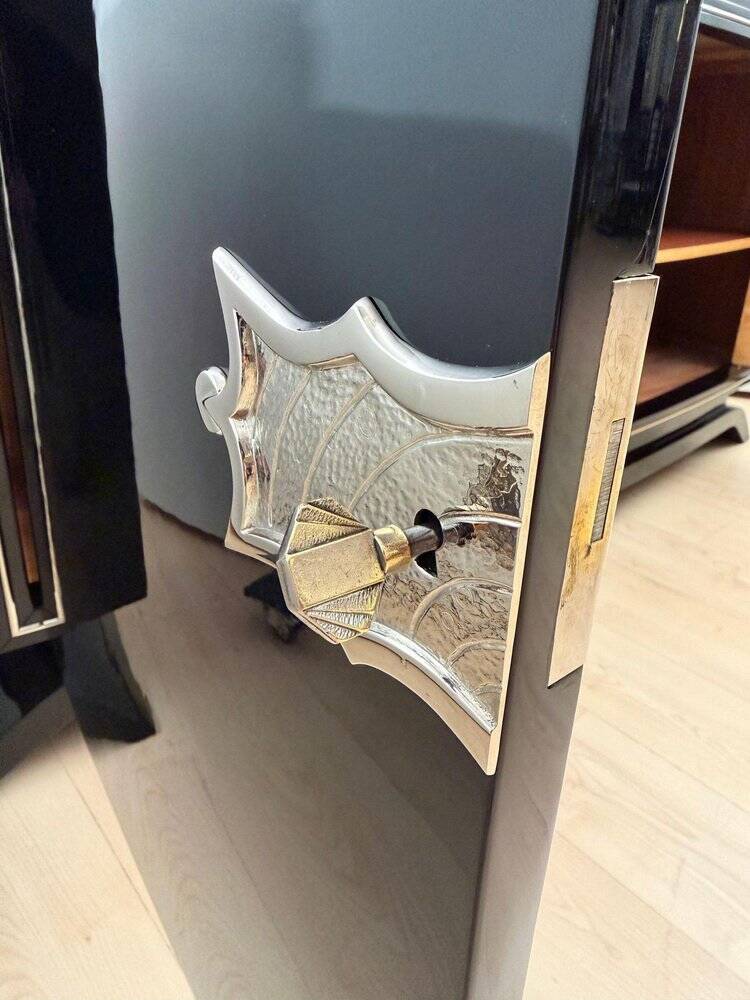 Art Deco Sideboard in Black Lacquer, Maple & Chrome, France, 1930