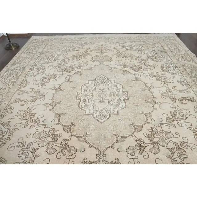 1970s Vintage Persian Handmade Wool Cotton Orange Area Rug 290x372