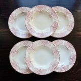 6 vintage Lunéville ironstone soup plates - “Mauresque” red