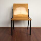 1950s church or school chairs in beech plywood and black stained wood by Roland Rainer