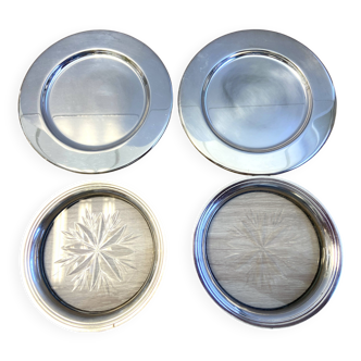 Lot Pair of Silver Metal Bottle & Glass Coasters with Hallmarks