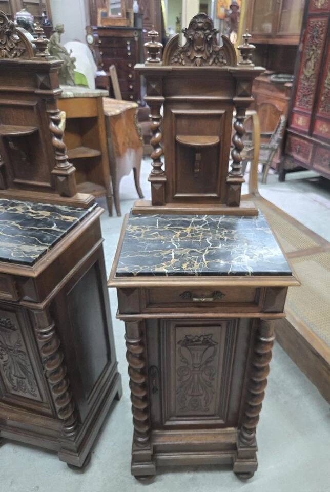Pair of small side tables or bedside tables from the Napoléon III period, in walnut.