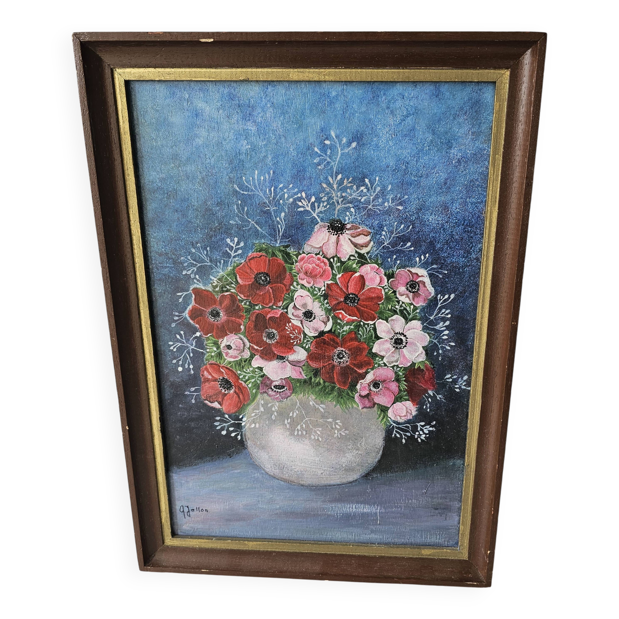 Oil on Panel - Bouquet of Anemone Flowers Signed G Jallon