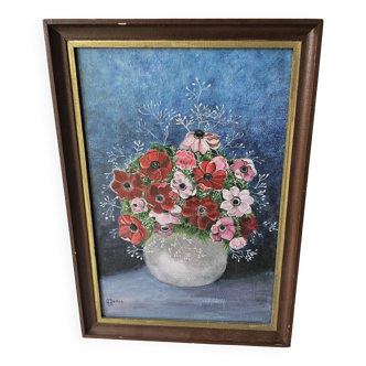 Oil on Panel - Bouquet of Anemone Flowers Signed G Jallon