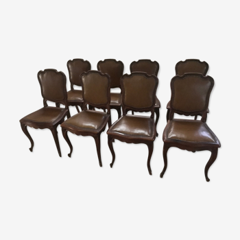 8 chaises style Louis XV chêne et skaï