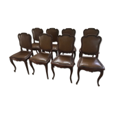 8 Louis XV oak and skai style chairs