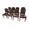 8 Louis XV oak and skai style chairs