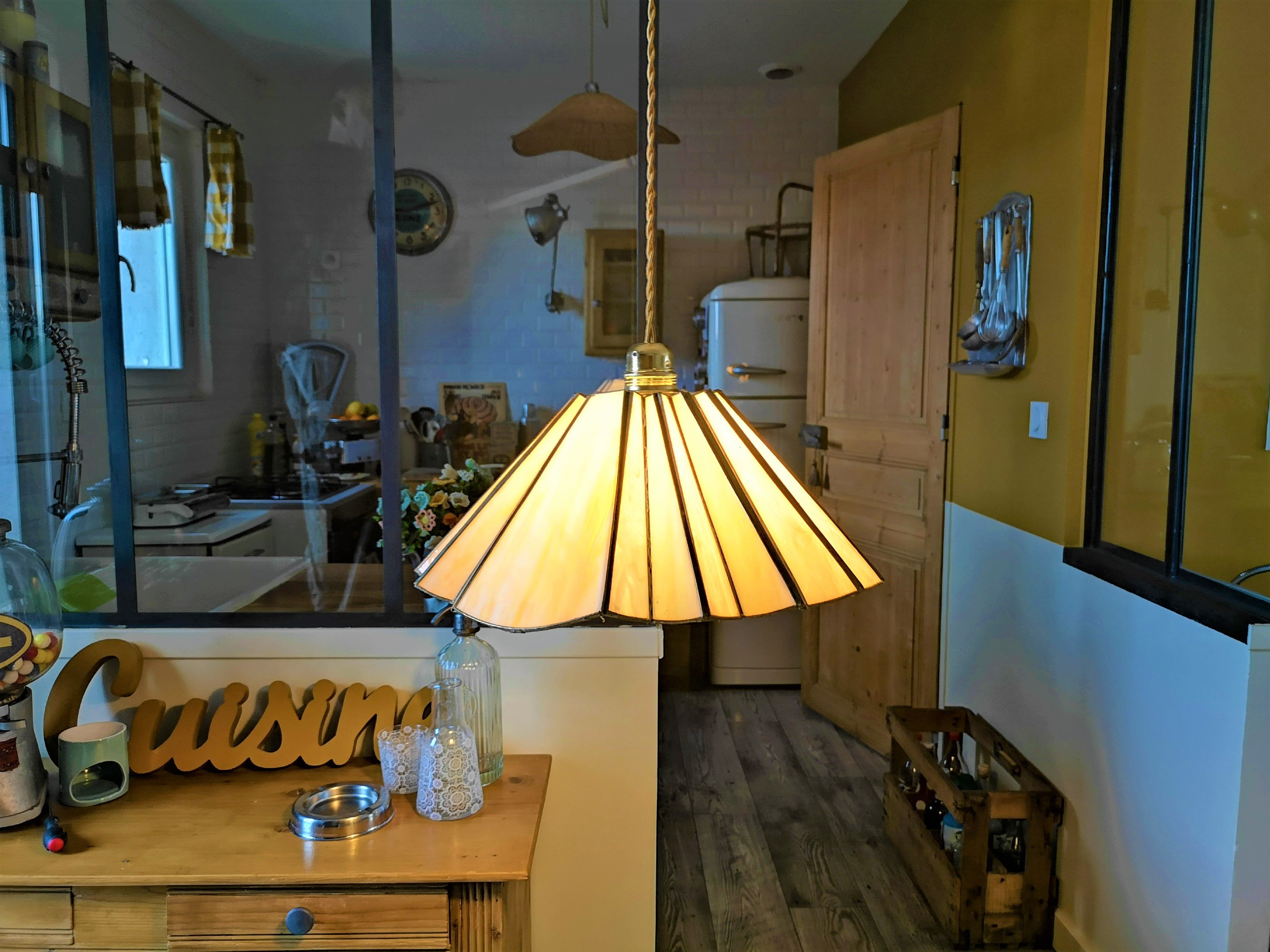 Fan hanging lamp in art deco glass paste year 40/50