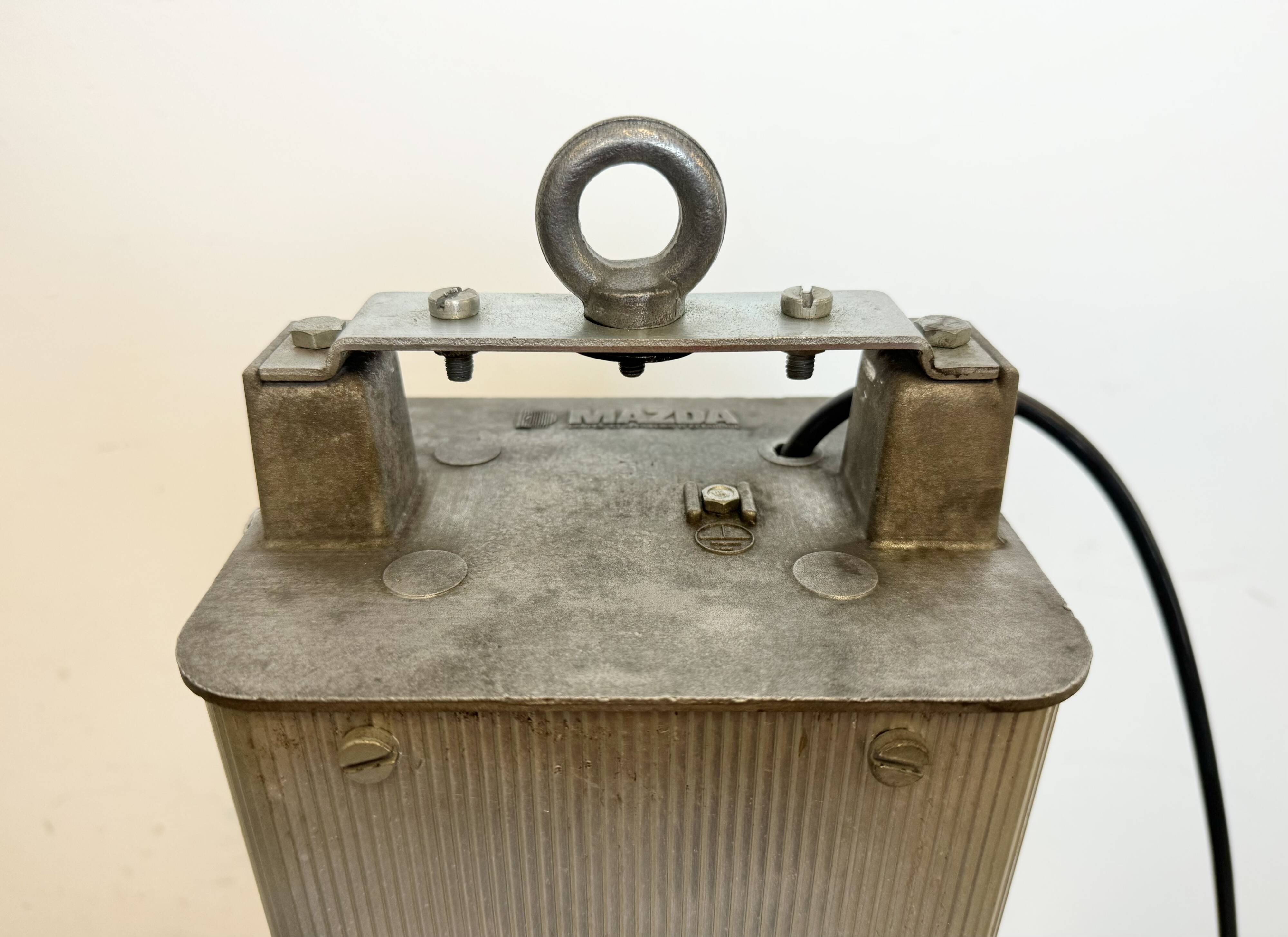 Industrial french dark blue enamel pendant lamp from mazda, 1960s