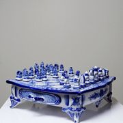 Gzhel porcelain travel chess set signed Yuri Garanin