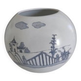 Round porcelain vase from Limoges, hand-painted with a Japanese-inspired design.