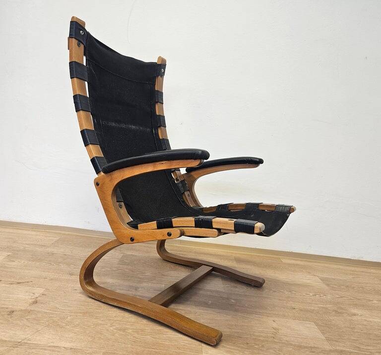 Kengu leather lounge chair by Elsa and Nordahl Solheim Rybo Rykken, Norway, 1960s