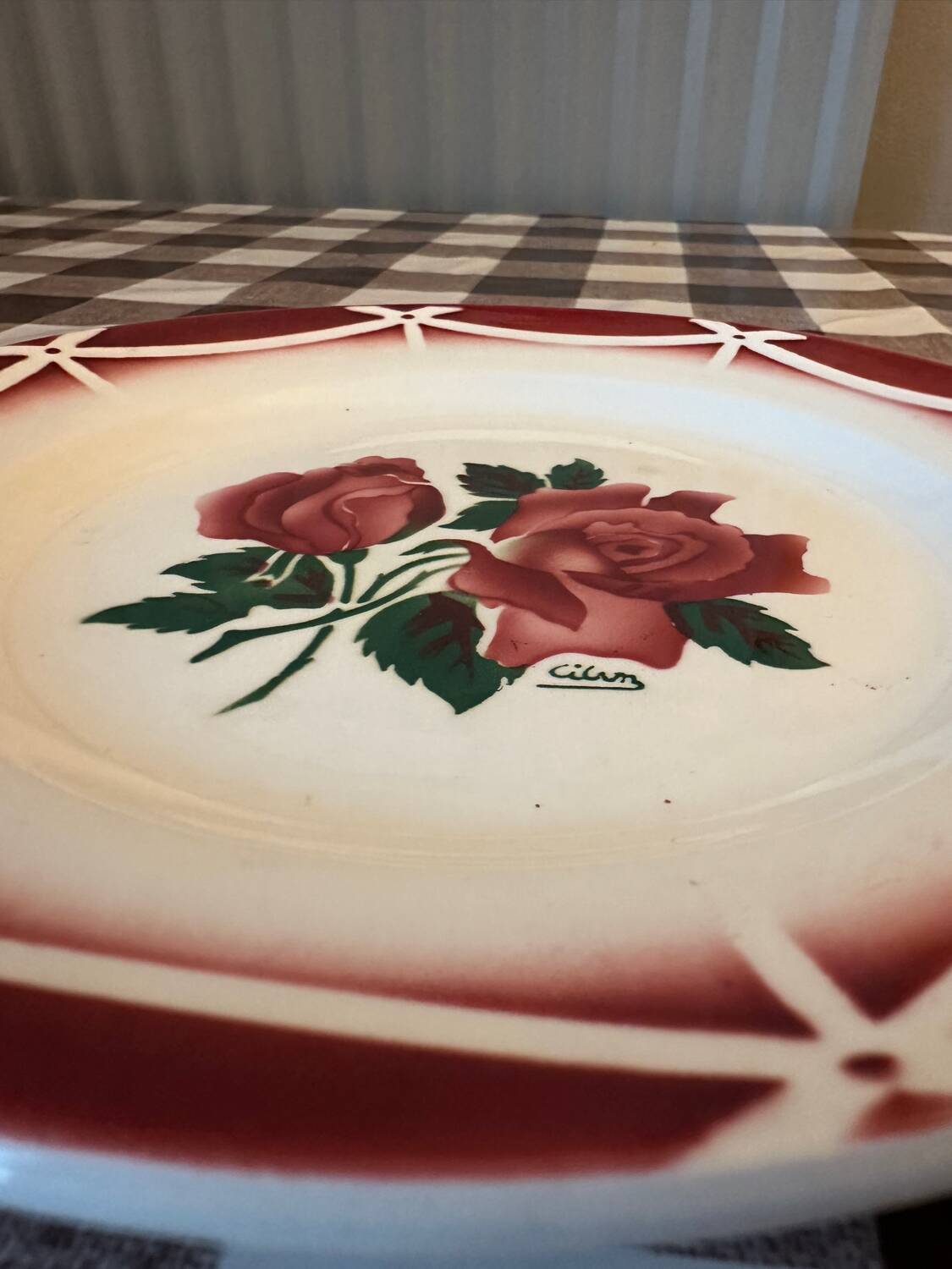 Vintage Cibon Digoin Sarreguemines France Decorative Plate with Rose M