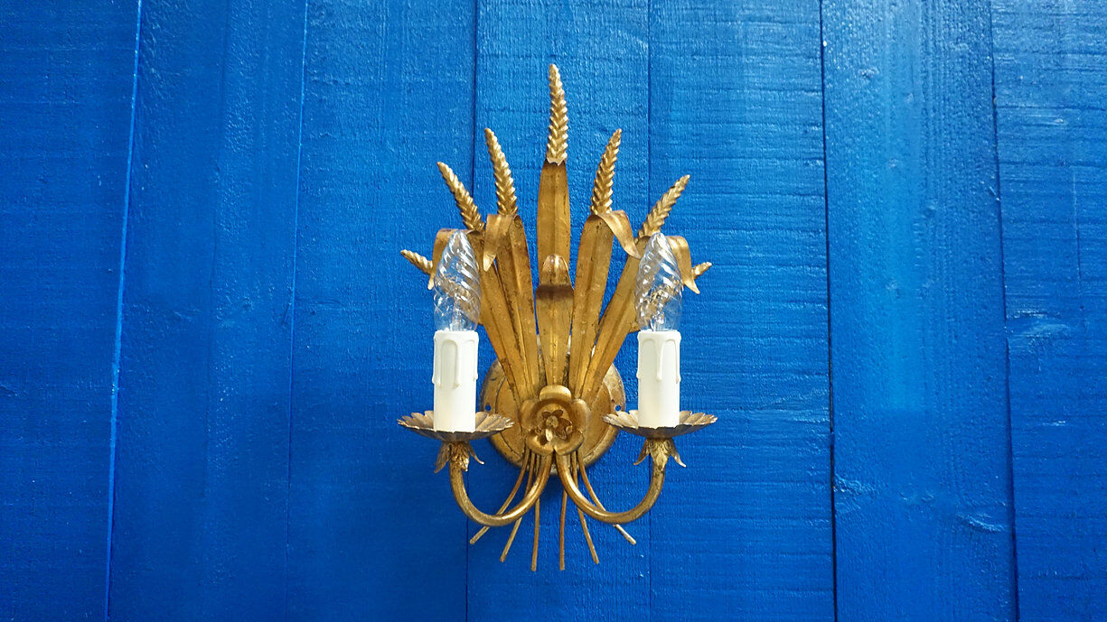 Italian 1960 Hollywood Regency Gilt Metal Sheaf of Wheat Wall Sconces, 1 of 7