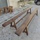 Pair of rustic solid oak farm benches 19th century - 2m90