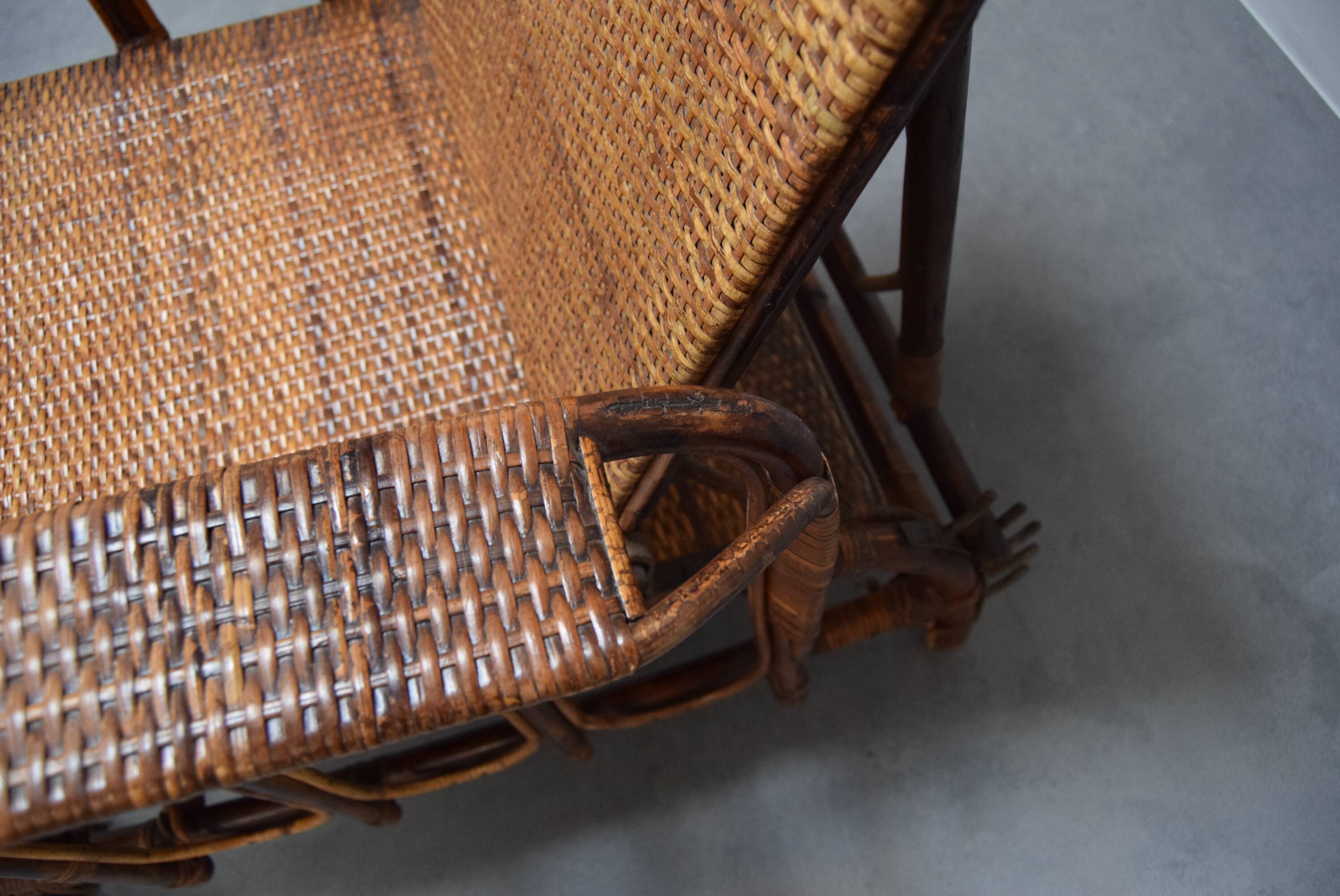 Rare Vintage Bauhaus Rattan & Bamboo Chair with Ottoman by Erich Dieckmann