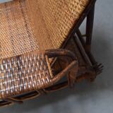 Rare Vintage Bauhaus Rattan & Bamboo Chair with Ottoman by Erich Dieckmann