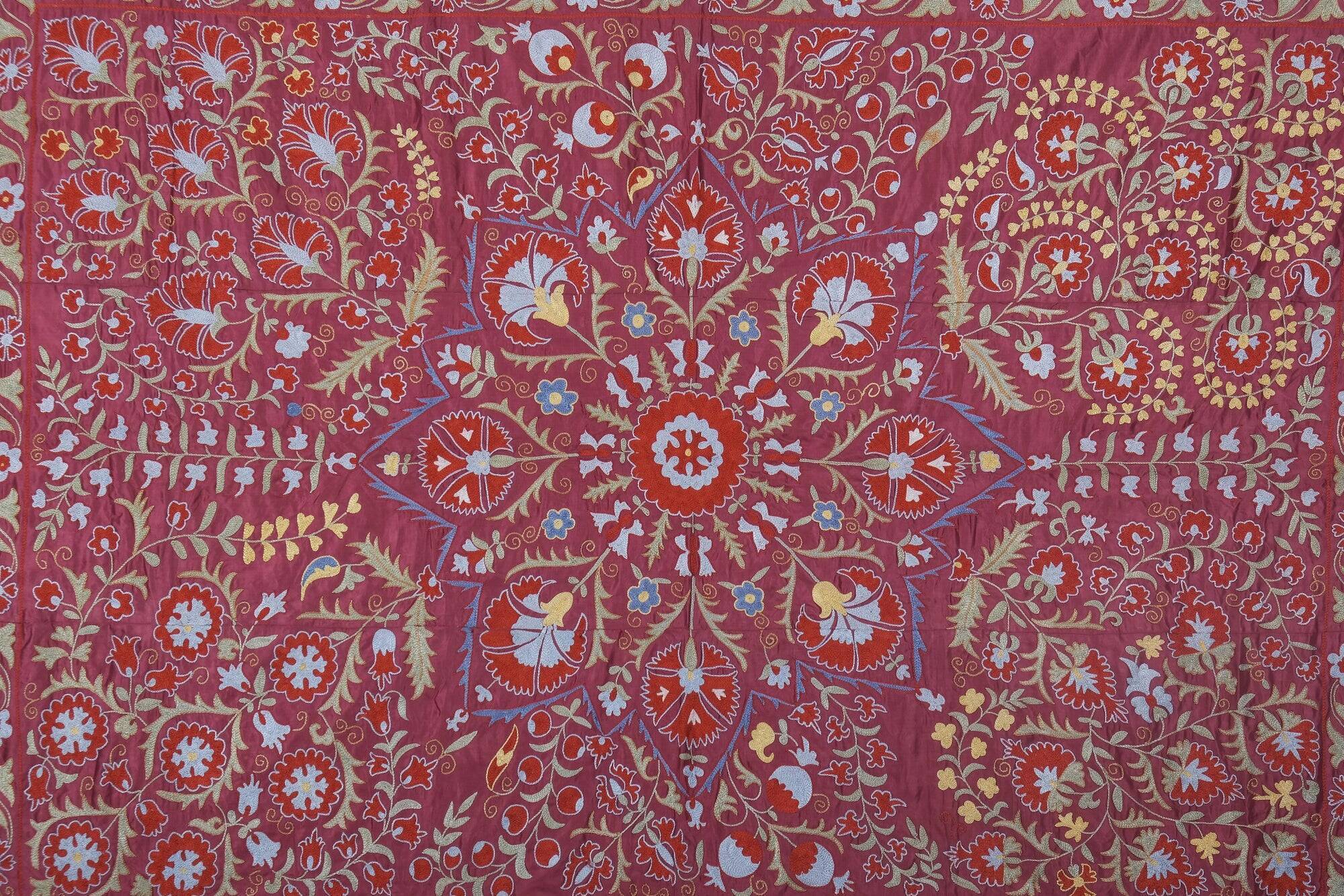 Vintage hand-embroidered Uzbek Suzani 237x300 cm