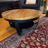 Table basse ronde en bois et fer forgé
