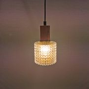 Older Swedish hanging lamp in multi-layered crystal glass with rosewood top and brass ring.