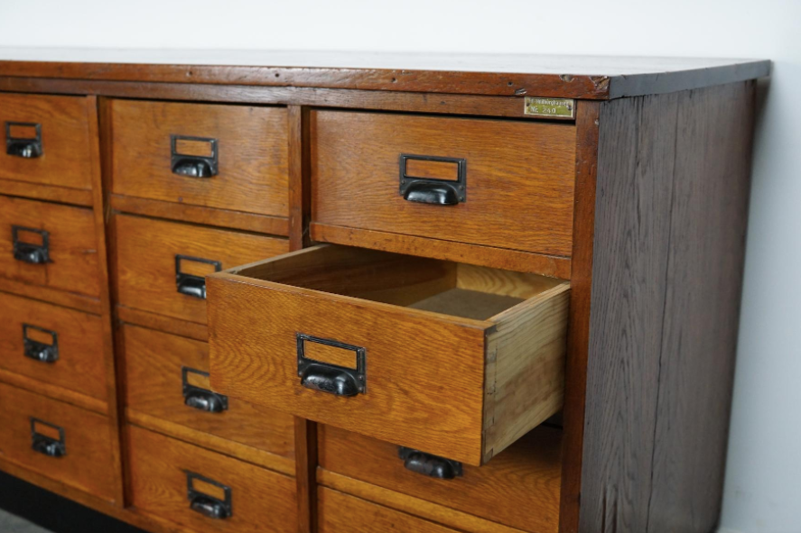 German apothecary cabinet in oak, mid-twentieth century