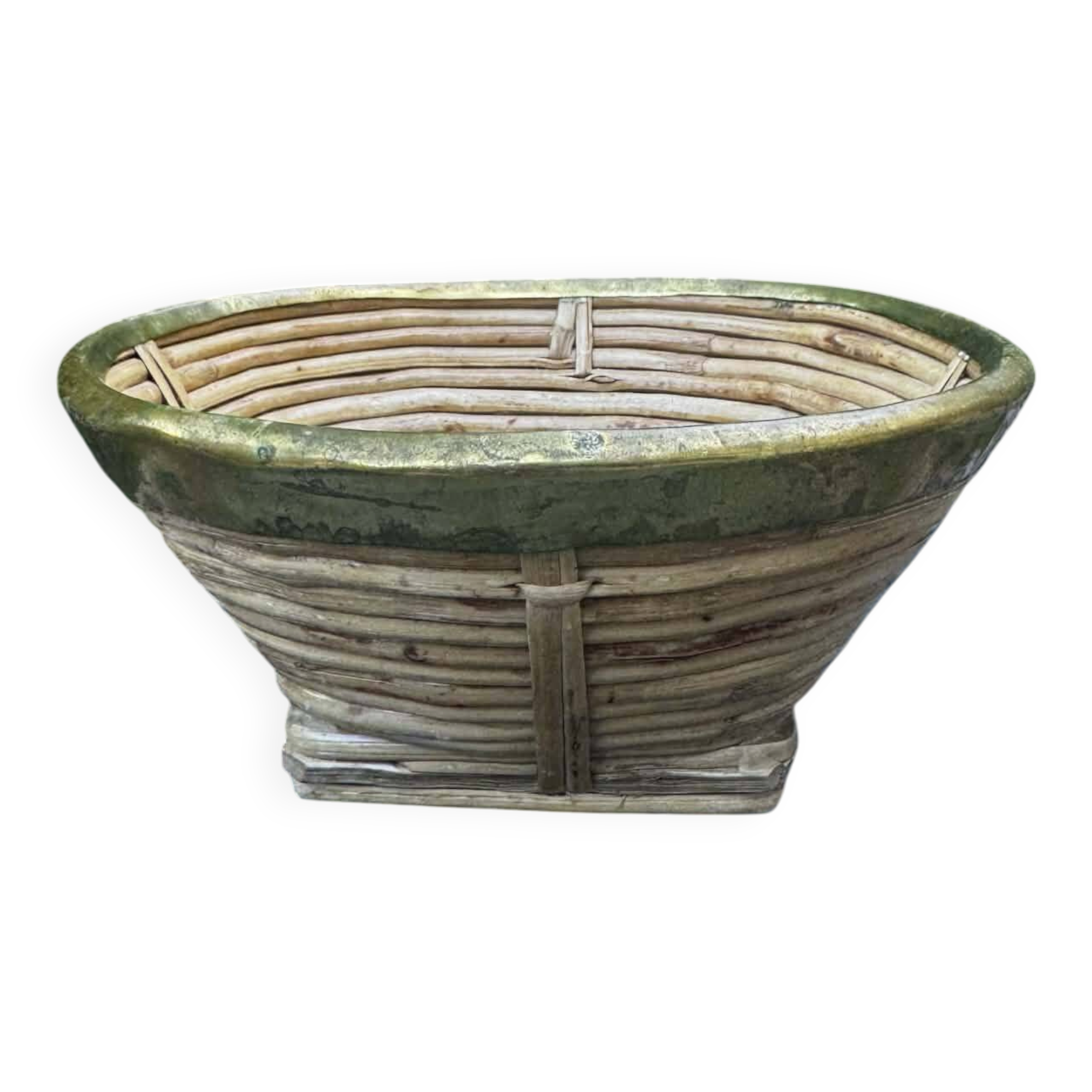 Large wicker and brass fruit bowl by Gabriella Crespi from the 1960s.