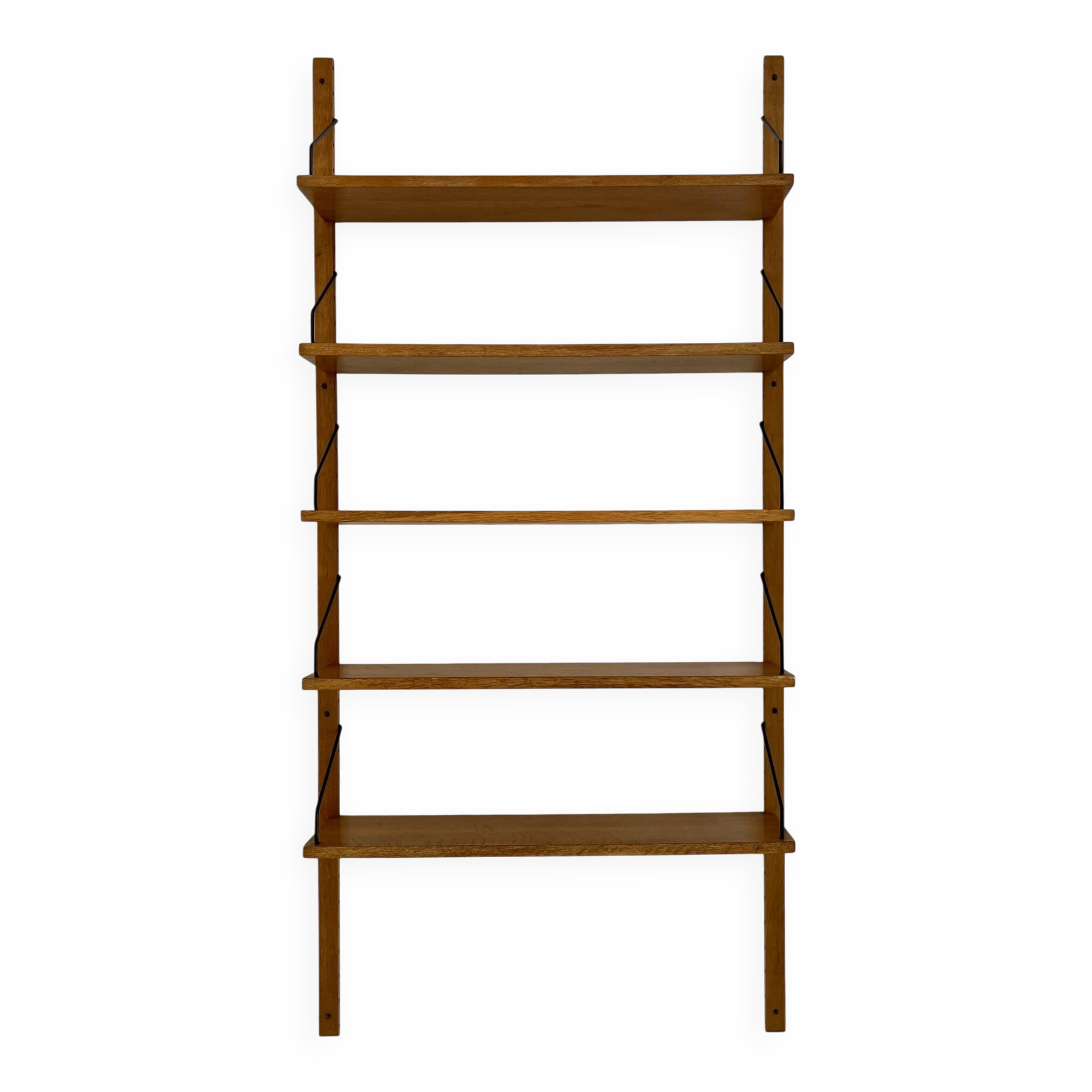Scandinavian wall-mounted bookcase attributed to Poul Cadovius – 5 wooden shelves